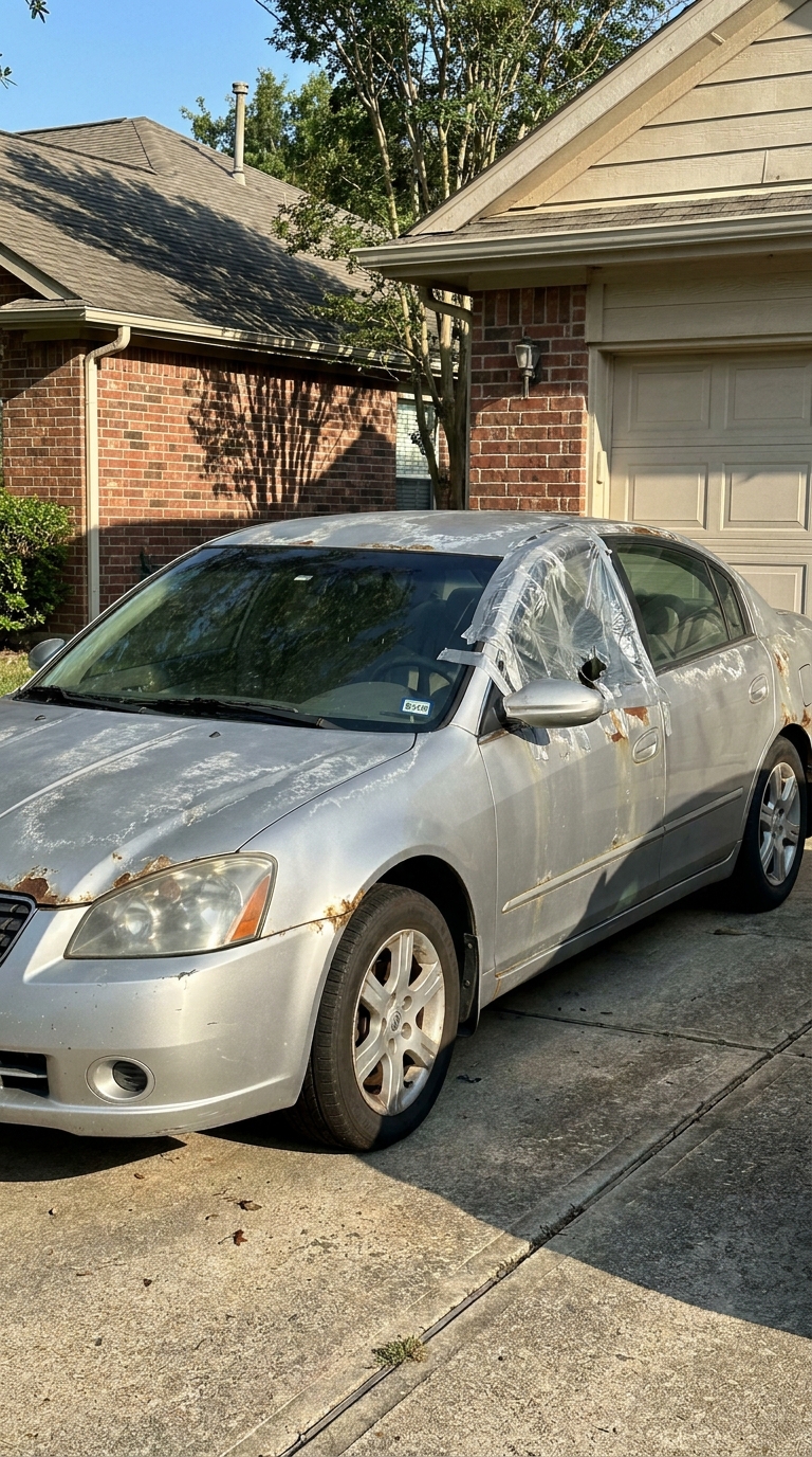 Silver Nissan Altima broken window