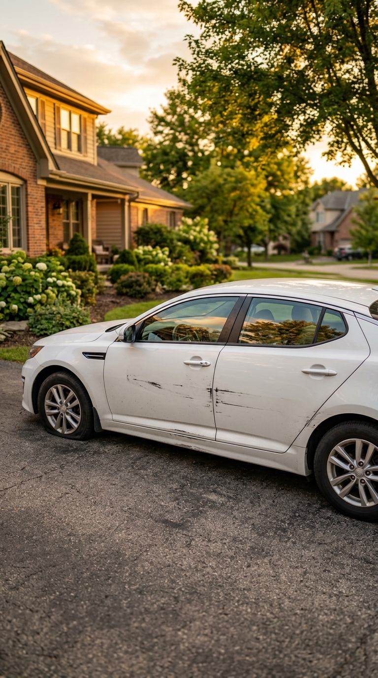 White Kia Optima parked driveway